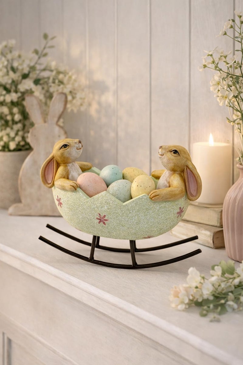 GoGnome Easter Bunny Bowl Figurine with Rocking Stand â€“ 5.7â€˜â€™ Hand-Painted Resin Rabbit Egg Holder Spring Table Centerpiece Farmhouse Home DÃ©cor (Mint Green) - Image 5