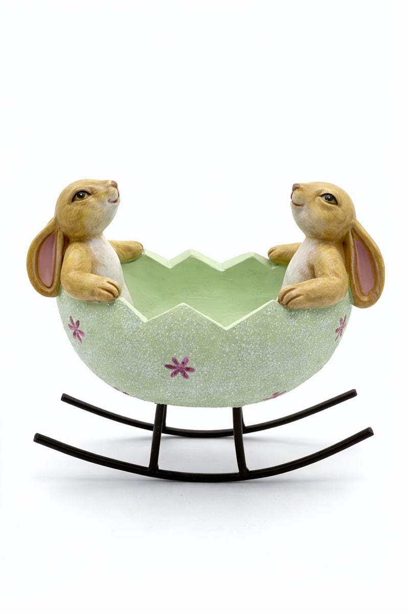 GoGnome Easter Bunny Bowl Figurine with Rocking Stand â€“ 5.7â€˜â€™ Hand-Painted Resin Rabbit Egg Holder Spring Table Centerpiece Farmhouse Home DÃ©cor (Mint Green) - Image 1