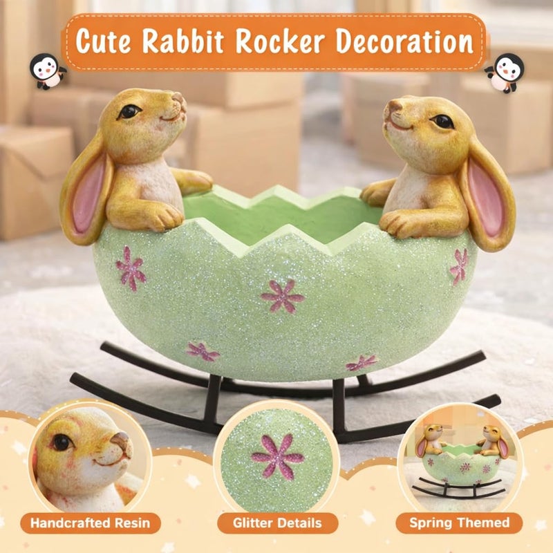 GoGnome Easter Bunny Bowl Figurine with Rocking Stand â€“ 5.7â€˜â€™ Hand-Painted Resin Rabbit Egg Holder Spring Table Centerpiece Farmhouse Home DÃ©cor (Mint Green) - Image 2