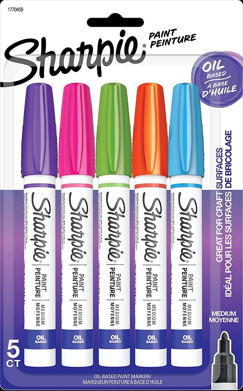 Sharpie Oil-Based Paint Markers, Medium Point, Bright Colors, 5 Count - Great for Rock Painting - Image 1