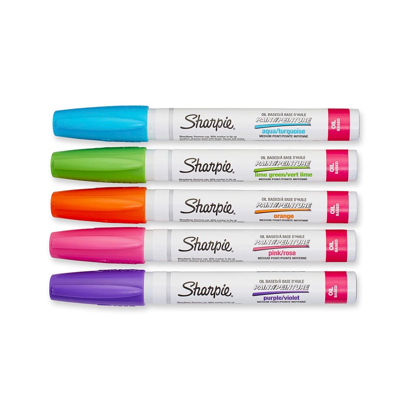 Sharpie Oil-Based Paint Markers, Medium Point, Bright Colors, 5 Count - Great for Rock Painting - Image 2