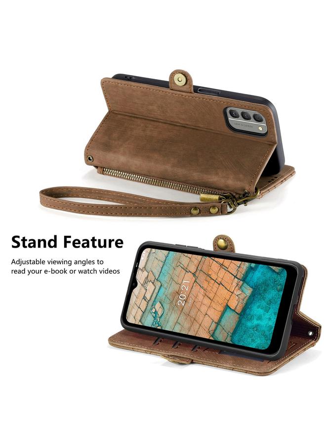 S-TOP Case For Nokia C20 Geometric Zipper Wallet Side Buckle Leather Phone Case - Image 4