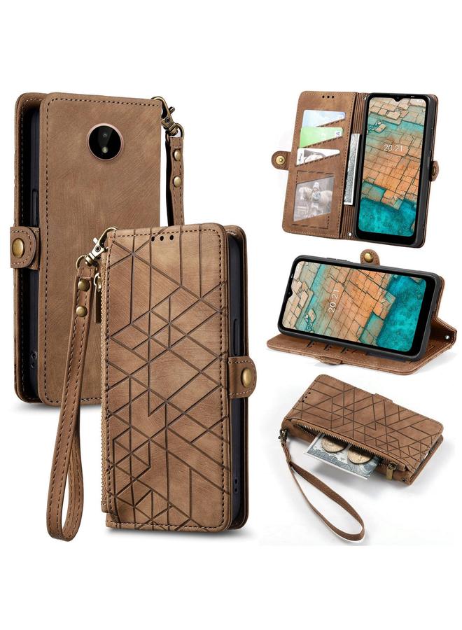 S-TOP Case For Nokia C20 Geometric Zipper Wallet Side Buckle Leather Phone Case - Image 1