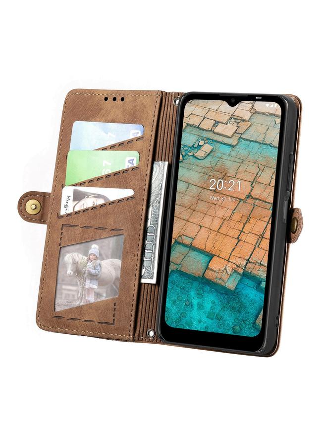 S-TOP Case For Nokia C20 Geometric Zipper Wallet Side Buckle Leather Phone Case - Image 3