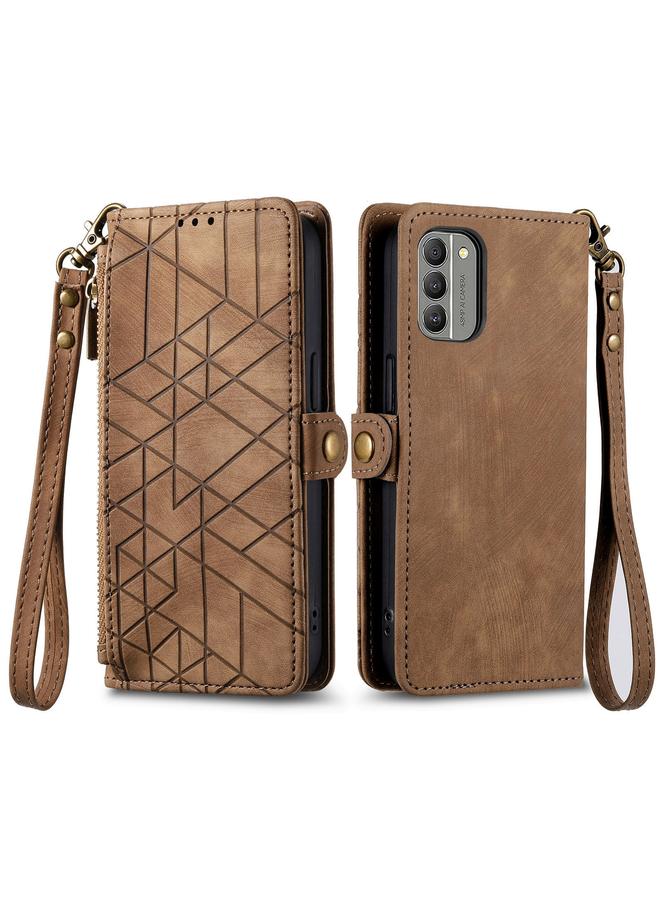 S-TOP Case For Nokia C20 Geometric Zipper Wallet Side Buckle Leather Phone Case - Image 2
