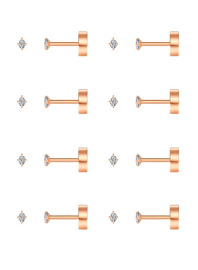 FOSIR 8 Pairs Tiny Flat Back Earrings for Women Men 14K Gold Plated Surgical Stainless Steel Stud Earrings Hypoallergenic Cubic Zirconia Studs Cartilage Earrings 2mm 3mm 4mm, 2mm, Stainless Steel - Image 1