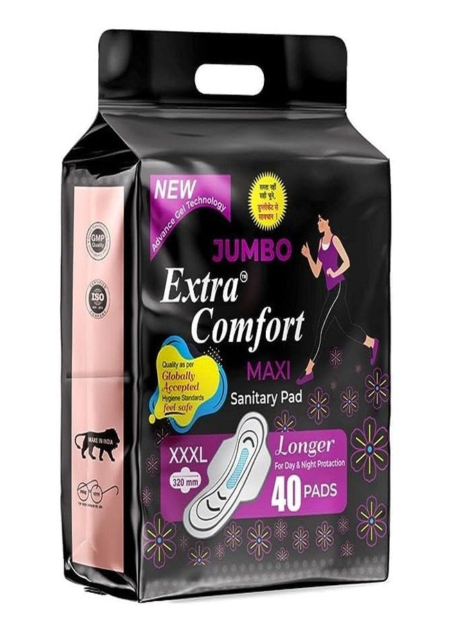 dharmik Jumbo Extra Comfort Sanitary Regular Pads for Women, XXXL, Pack of 40 Napkins, 320mm - Image 1