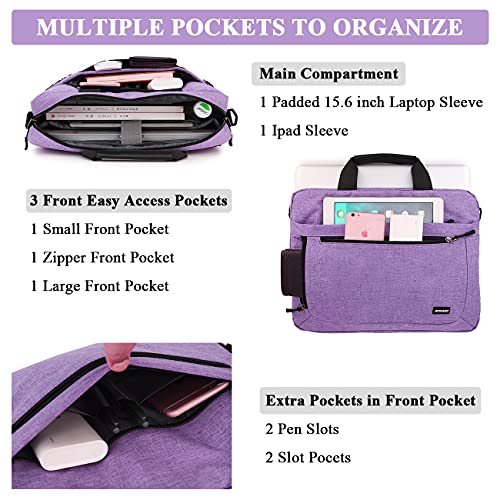 RAVUO Laptop Bag for Women, 15.6 inch Lightweight Shoulder Bag Water Resistant Shockproof Laptop Sleeve Case Business Briefcase with Shoulder Strap Purple - Image 5
