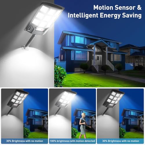 kh Solar Street Light Motion Sensor, 144 LED, 60 W, 6000 K Dusk to Dawn Solar Flood Lights Outdoor Waterproof with Remote Control, LED Solar Lights for Outside Garden Yard, Parking (Pack of 2) - Image 4