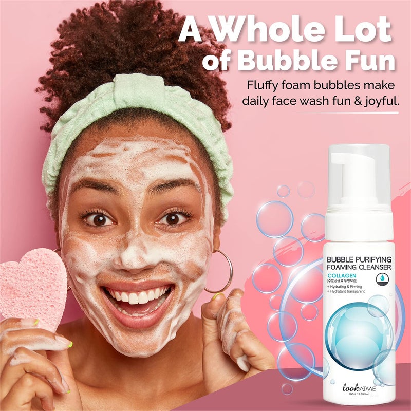 LOOKATME Korean Face Wash for Sensitive Skin - Water Based Bubble Skincare Cleanser - K Beauty Natural Acne Foaming Cleaner - Hydrating Skin Care Cleansing Foam with Low pH - Collagen - Image 5