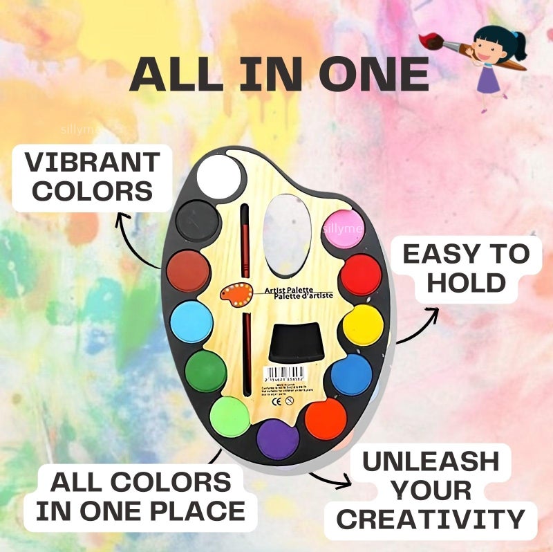 SILLYME 6pcs Return Gifts birthday party for kids - Water Color Palette with Paint Brush - return gift for kids birthday age 6-10 - Image 2