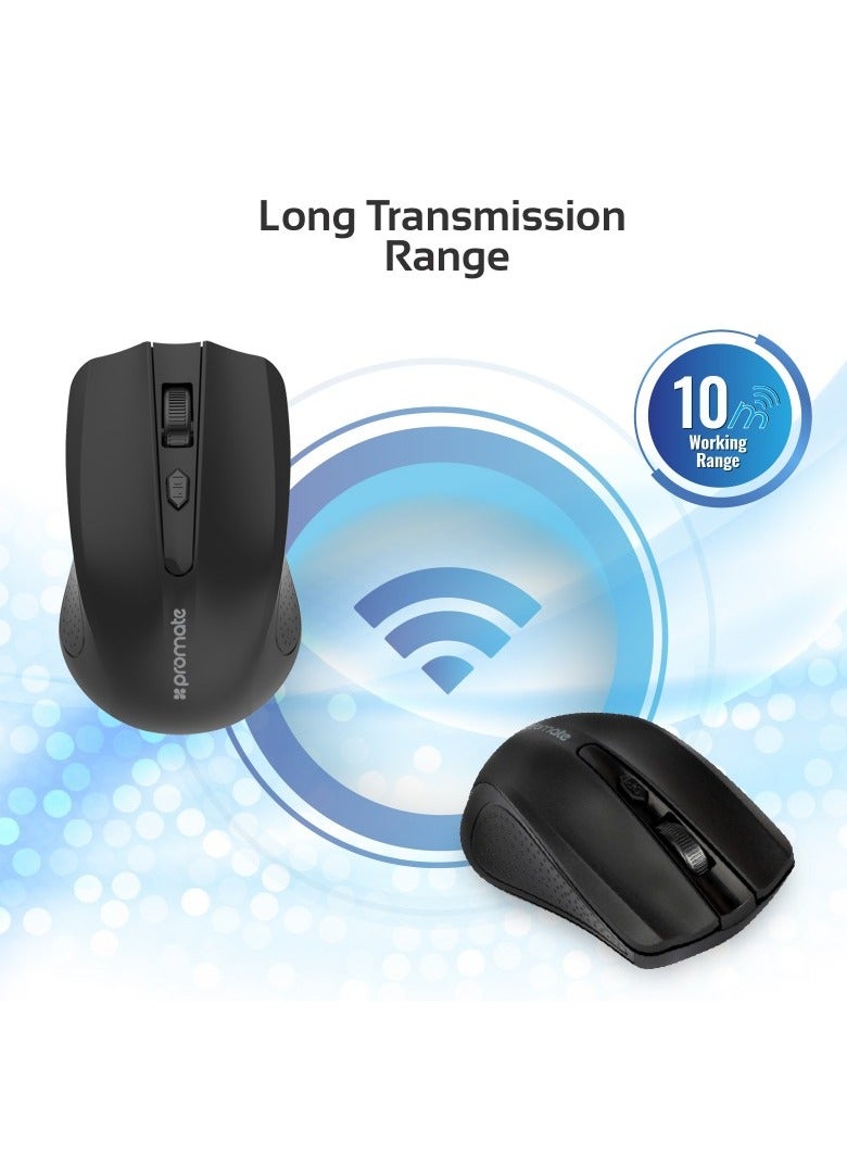 PROMATE 2.4G Wireless Mouse, Portable Optical Wireless Mouse With USB Nano Receiver 10M Working Distance, Auto Sleep Function And 3 Adjustable DPI Level For Mac OS, Windows, Android, Clix-8 Black - Image 4