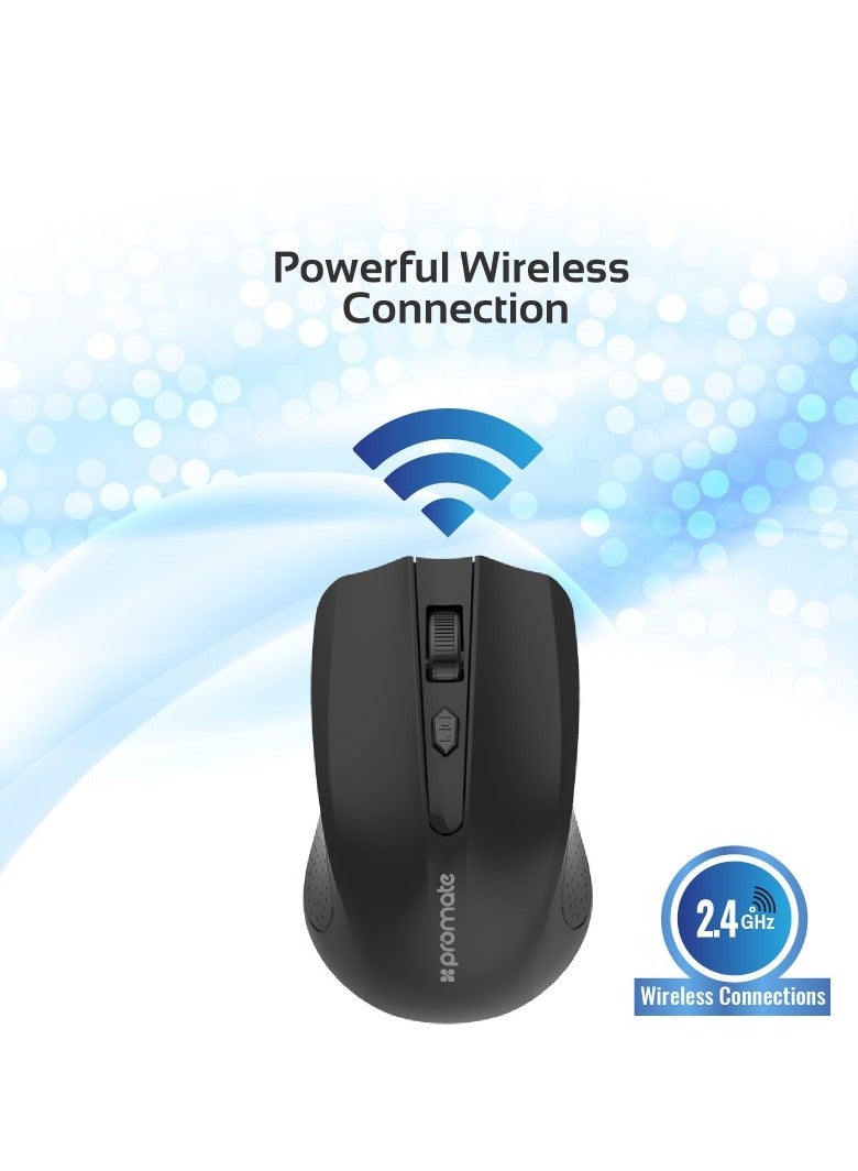 PROMATE 2.4G Wireless Mouse, Portable Optical Wireless Mouse With USB Nano Receiver 10M Working Distance, Auto Sleep Function And 3 Adjustable DPI Level For Mac OS, Windows, Android, Clix-8 Black - Image 2
