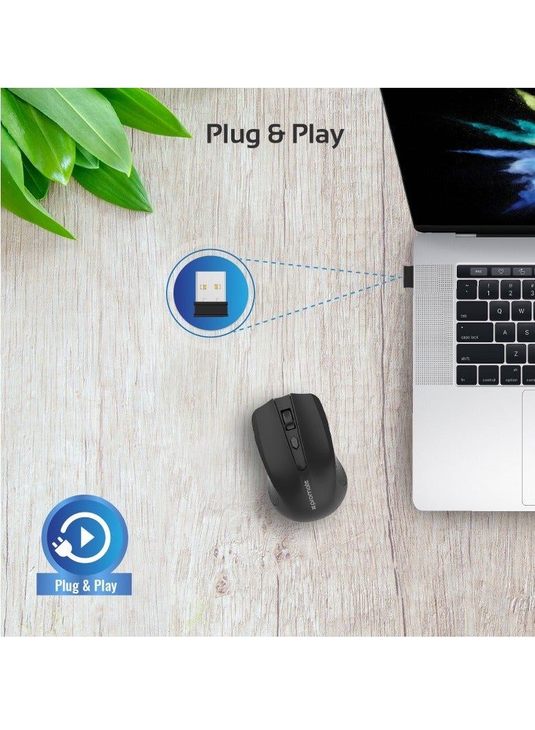 PROMATE 2.4G Wireless Mouse, Portable Optical Wireless Mouse With USB Nano Receiver 10M Working Distance, Auto Sleep Function And 3 Adjustable DPI Level For Mac OS, Windows, Android, Clix-8 Black - Image 1