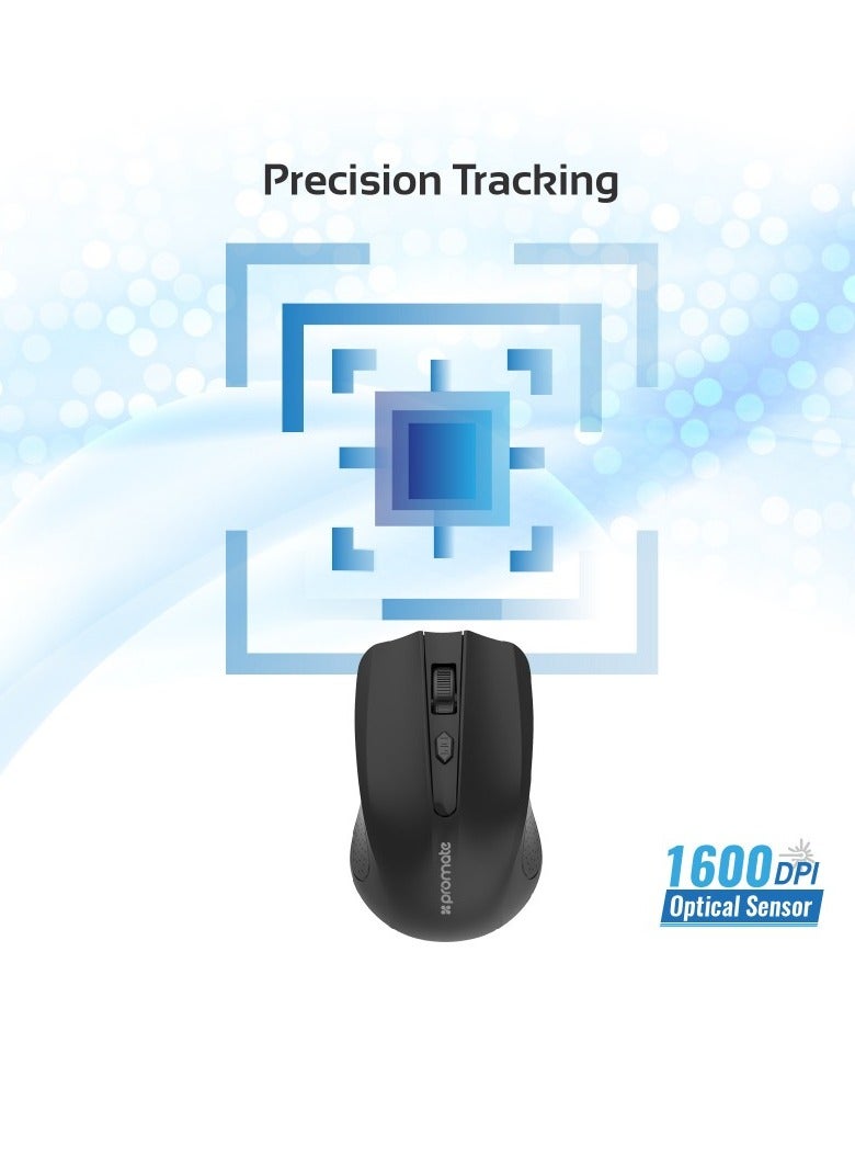 PROMATE 2.4G Wireless Mouse, Portable Optical Wireless Mouse With USB Nano Receiver 10M Working Distance, Auto Sleep Function And 3 Adjustable DPI Level For Mac OS, Windows, Android, Clix-8 Black - Image 5