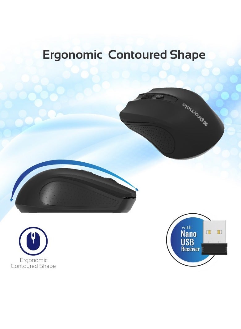 PROMATE 2.4G Wireless Mouse, Portable Optical Wireless Mouse With USB Nano Receiver 10M Working Distance, Auto Sleep Function And 3 Adjustable DPI Level For Mac OS, Windows, Android, Clix-8 Black - Image 3