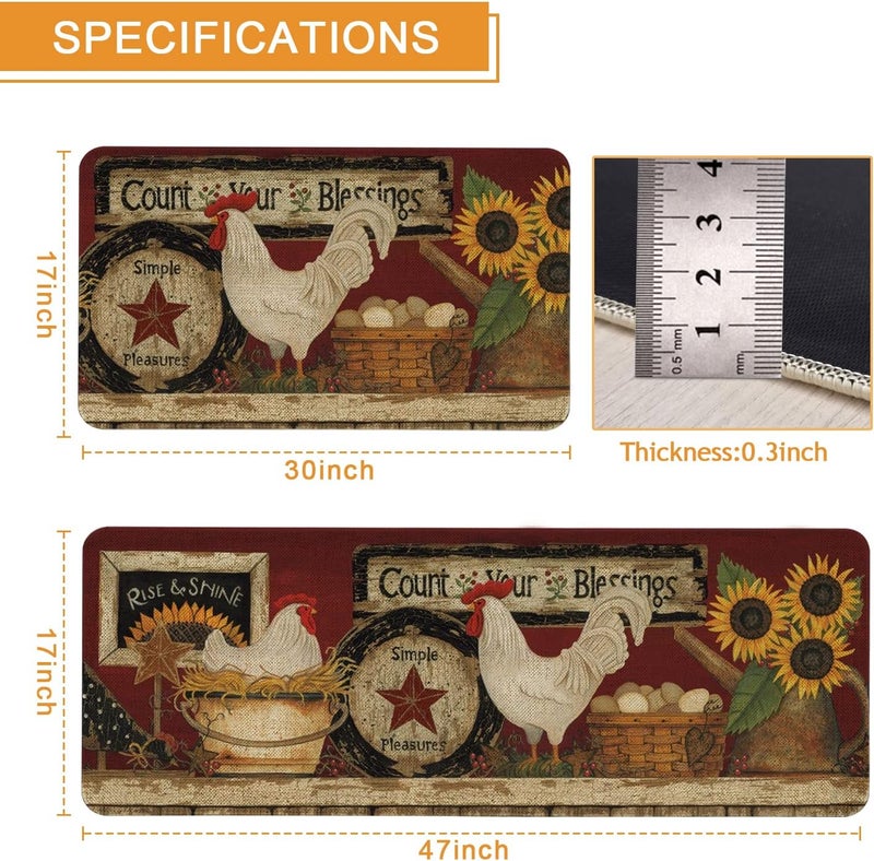 Roszwtit Farmhouse Kitchen Rugs and Mats Set of 2 Farm Rooster Kitchen Mat Seasonal Holiday Cooking Sets Washable NonSlip Floor Mats for Home Kitchen Decor  17x29 and 17x47 Inch - Image 3