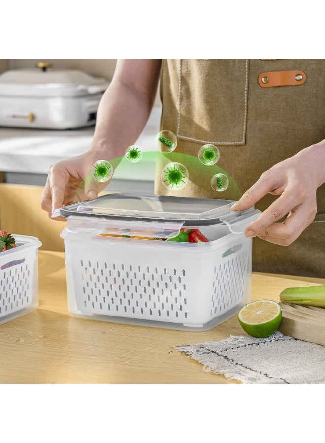 5 PCS Large Fruit Containers for Fridge - Leakproof Food Storage Containers with Removable Colander - Dishwasher & microwave safe Produce Containers Keep Fruits, Vegetables, Berry, Meat Fresh longer - Image 2