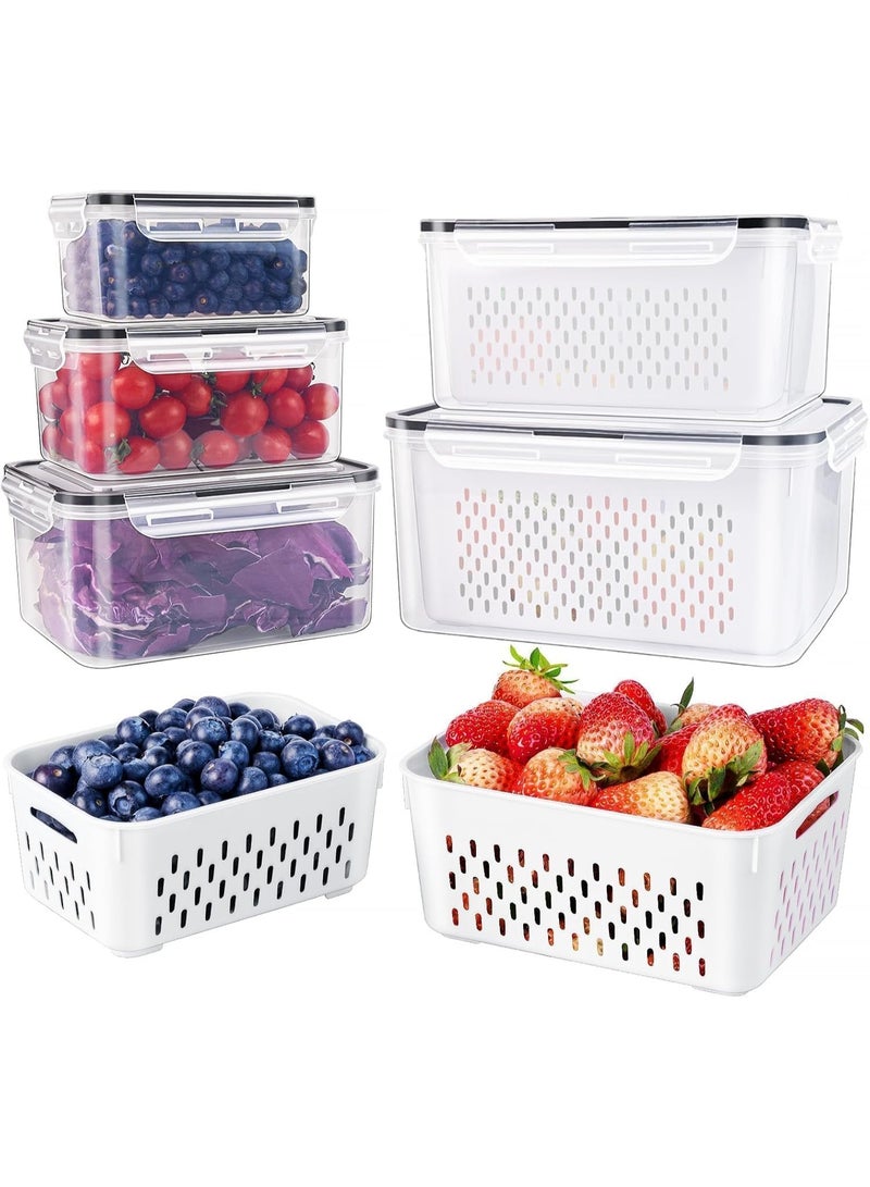 5 PCS Large Fruit Containers for Fridge - Leakproof Food Storage Containers with Removable Colander - Dishwasher & microwave safe Produce Containers Keep Fruits, Vegetables, Berry, Meat Fresh longer - Image 1