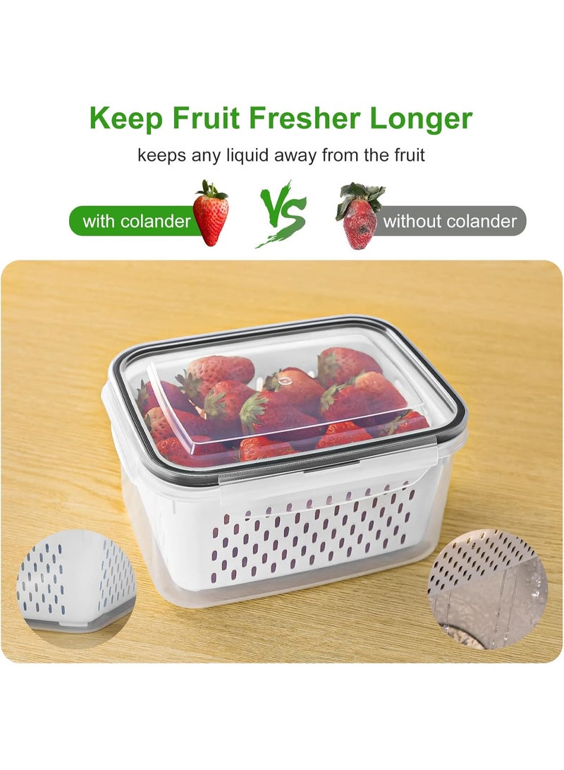 5 PCS Large Fruit Containers for Fridge - Leakproof Food Storage Containers with Removable Colander - Dishwasher & microwave safe Produce Containers Keep Fruits, Vegetables, Berry, Meat Fresh longer - Image 4