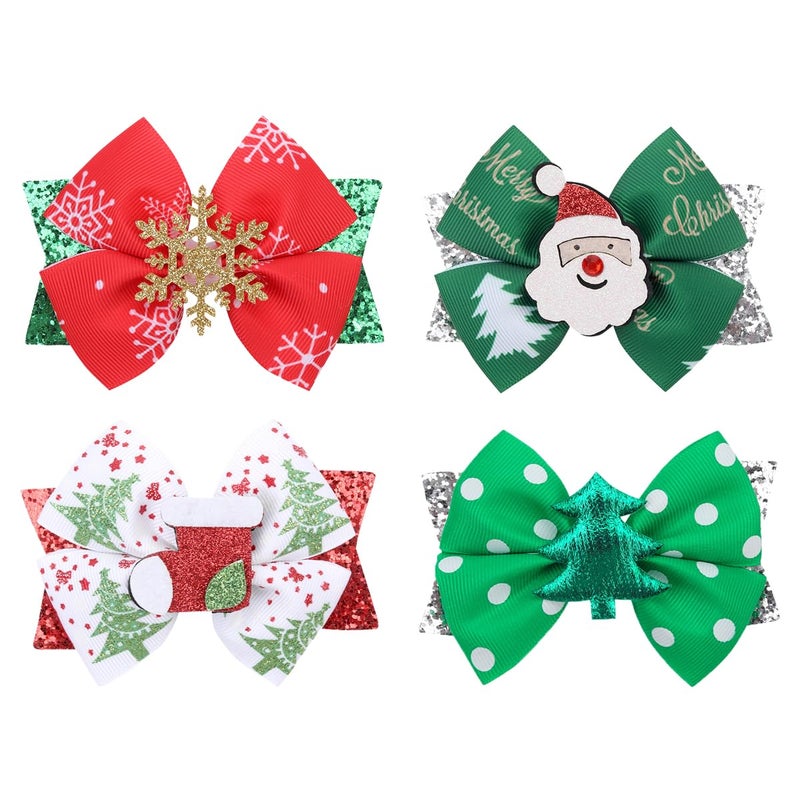 HAKJXOS 4 Pcs Christmas Hair Clips Claw Cute Snowflake Santa Claus Christmas Tree Socks Bow Hair Accessories for Women Girls Winter Hair Clips for Thick Thin Hair Pins Party Decorations 