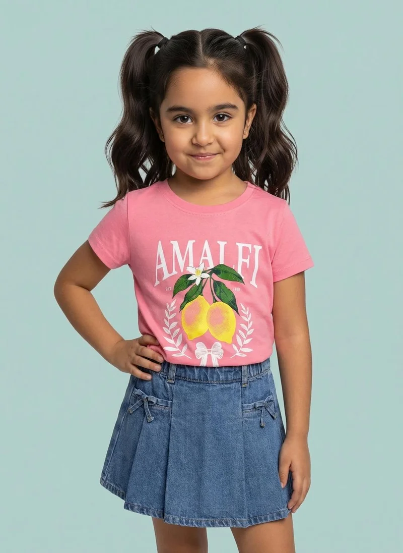 نوتيناتي Nautinati Girls' 100% Cotton Crew Neck Amalfi Varsity Placement Print T-shirt