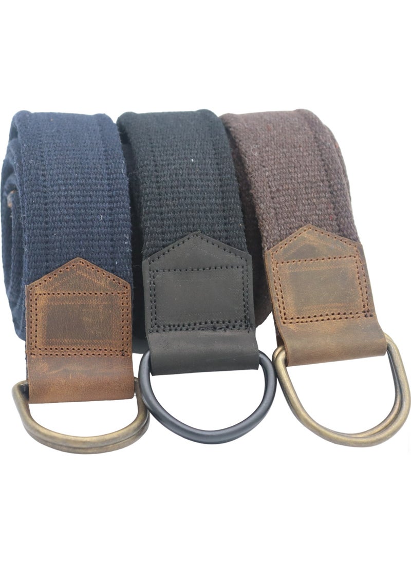 Anatolia Craft Leathered Black Antique Loop Woven Navy Blue Black Brown Tactical Sport Canvas Jeans Cloth Belt with D Buckle for Men Women Girls Teenager  - Image 1