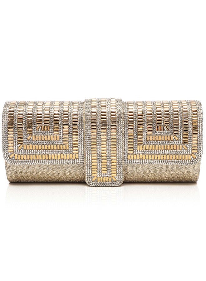 Labair Evening Bag and Clutches for Women Sparkly Clutch Purse with Rhinestones Wedding Party Bridal Handbag., Gold, Small - Image 1