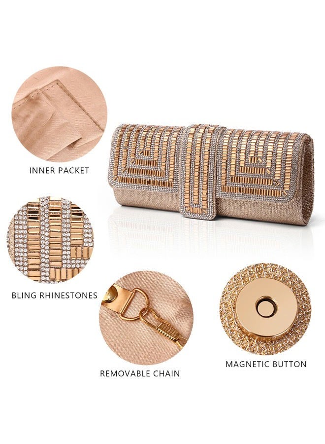Labair Evening Bag and Clutches for Women Sparkly Clutch Purse with Rhinestones Wedding Party Bridal Handbag., Gold, Small - Image 5