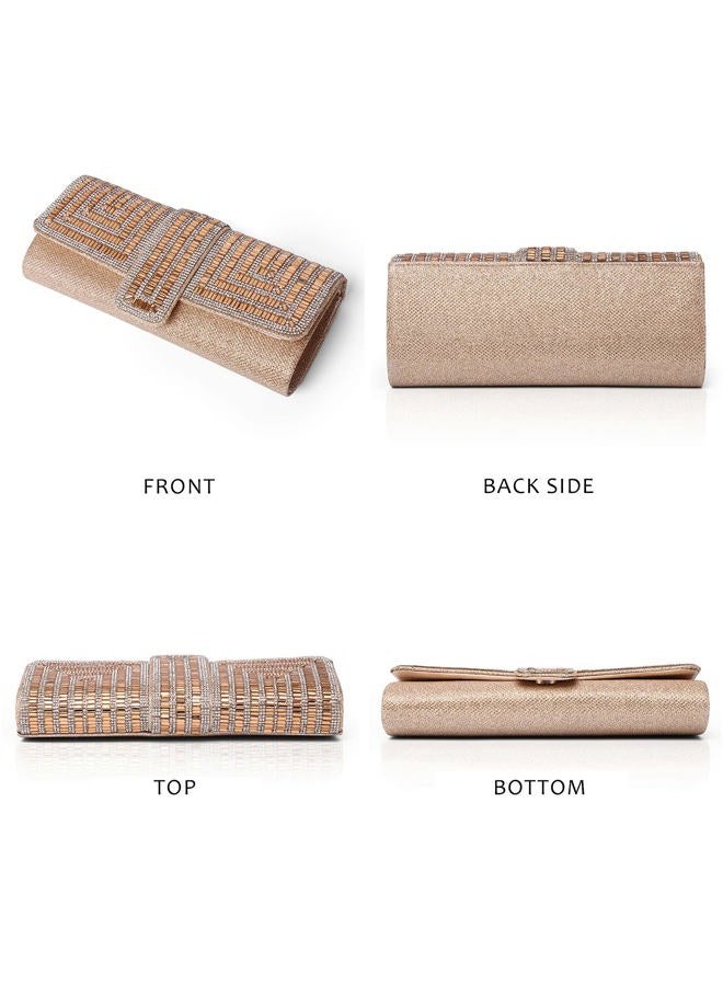 Labair Evening Bag and Clutches for Women Sparkly Clutch Purse with Rhinestones Wedding Party Bridal Handbag., Gold, Small - Image 4