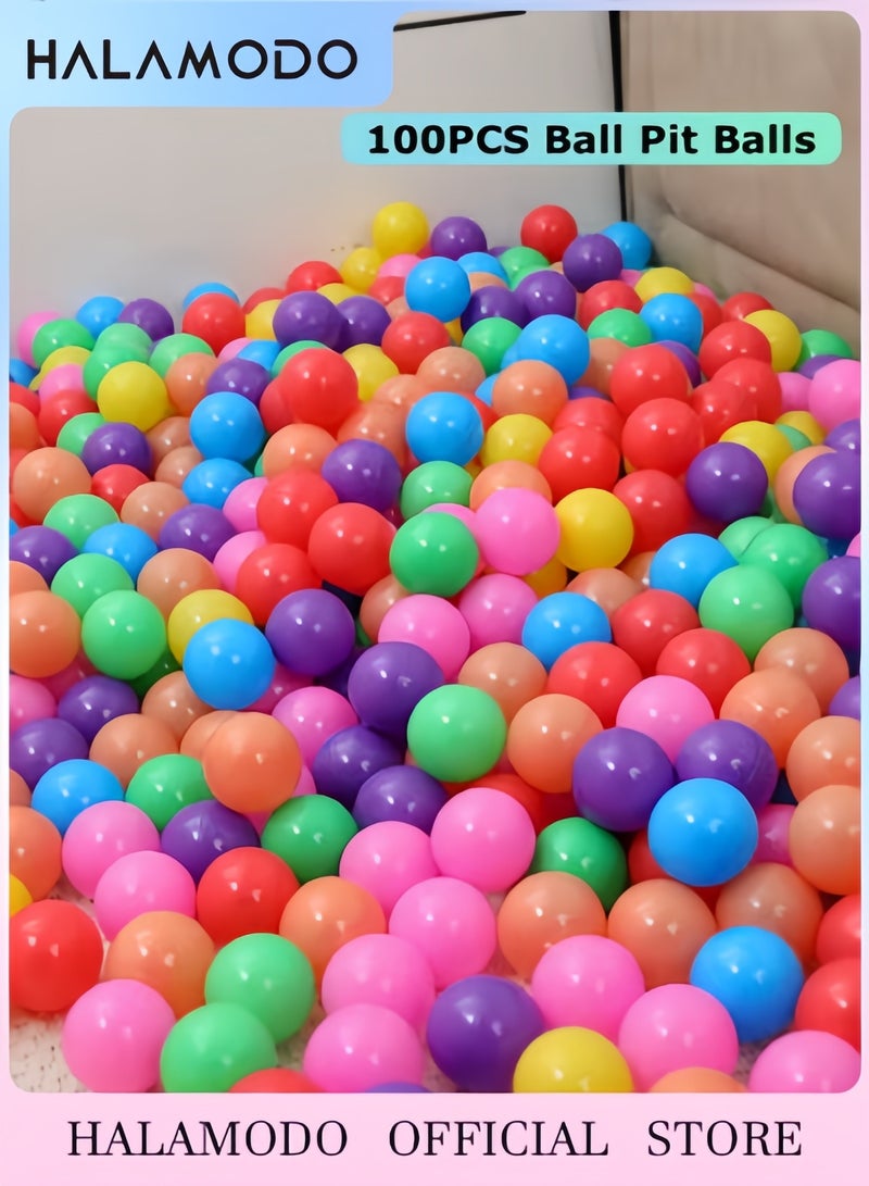 HALAMODO 100PCS Ball Pit Balls Phthalate Free BPA Free Crush Proof Plastic Coloured Balls with 7 Bright Colors Reusable Play Toys for Kids - Image 1