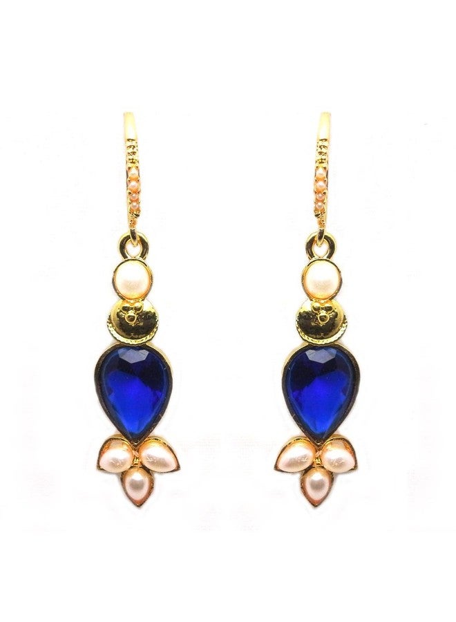 Moonstruck Blue Pearl Crystal Drop Dangler Earring For Women Girls