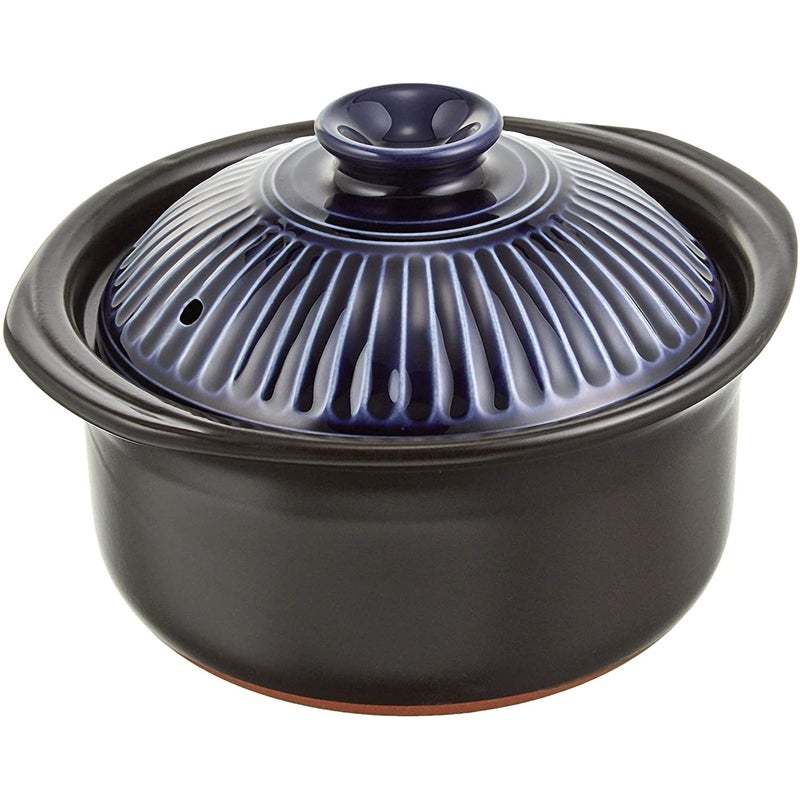 Ginpo Pottery Chrysanthemum Rice Earthenware Pot 2 Cups Cooking Lapis Banko Ware Double Lid Earthenware Pot Rice Cooking Ginpo Rice Cooker