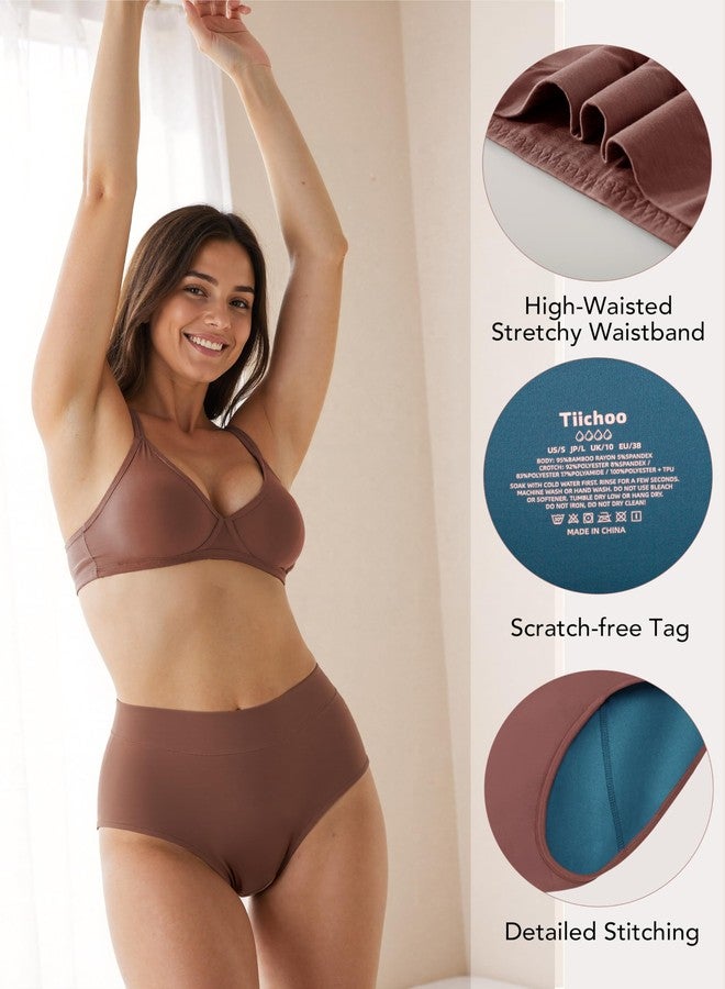 TIICHOO Incontinence Underwear for Women Leak Proof Panties High Waisted Period Underwear Heavy Flow 4 Pack(X-Large,1 Black/1 Black with Green Lining/1 Turquoise/1 Brown) - Image 4