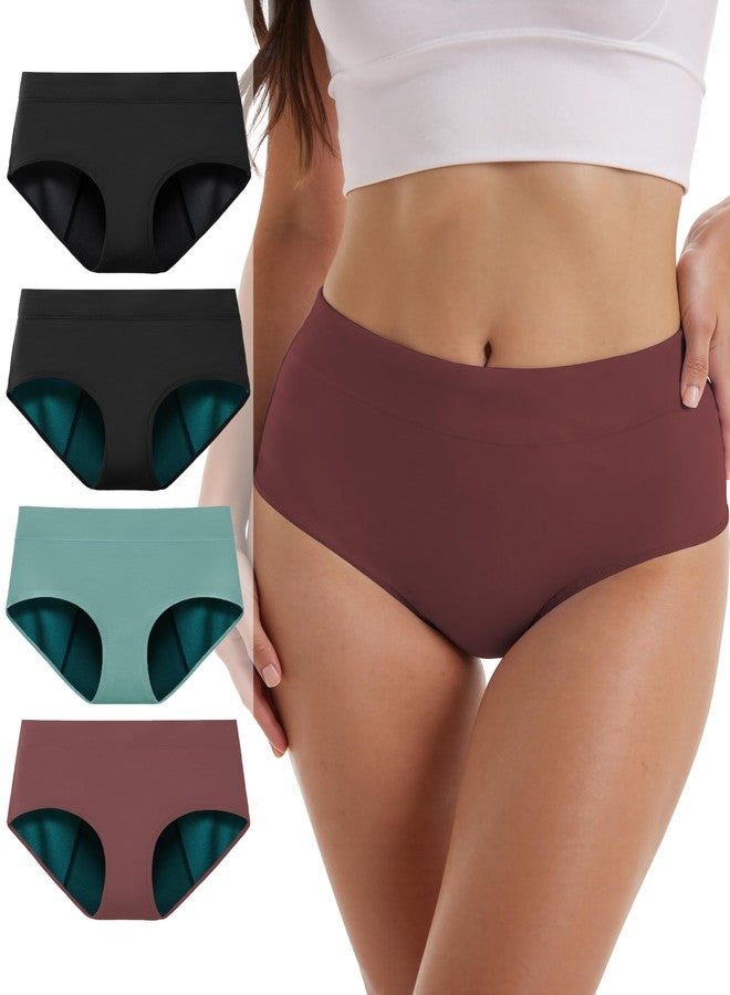 TIICHOO Incontinence Underwear for Women Leak Proof Panties High Waisted Period Underwear Heavy Flow 4 Pack(X-Large,1 Black/1 Black with Green Lining/1 Turquoise/1 Brown) - Image 1