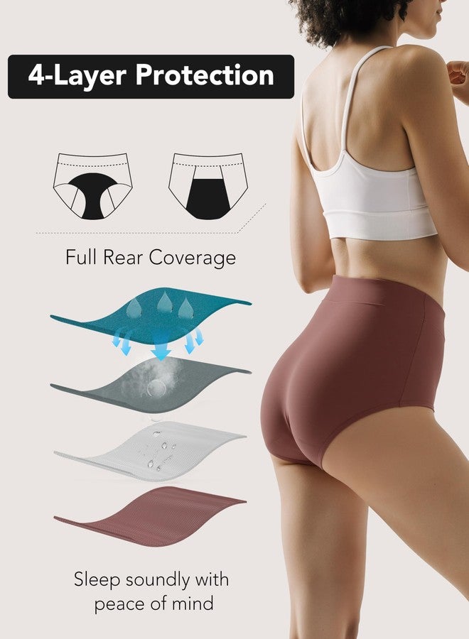 TIICHOO Incontinence Underwear for Women Leak Proof Panties High Waisted Period Underwear Heavy Flow 4 Pack(X-Large,1 Black/1 Black with Green Lining/1 Turquoise/1 Brown) - Image 3