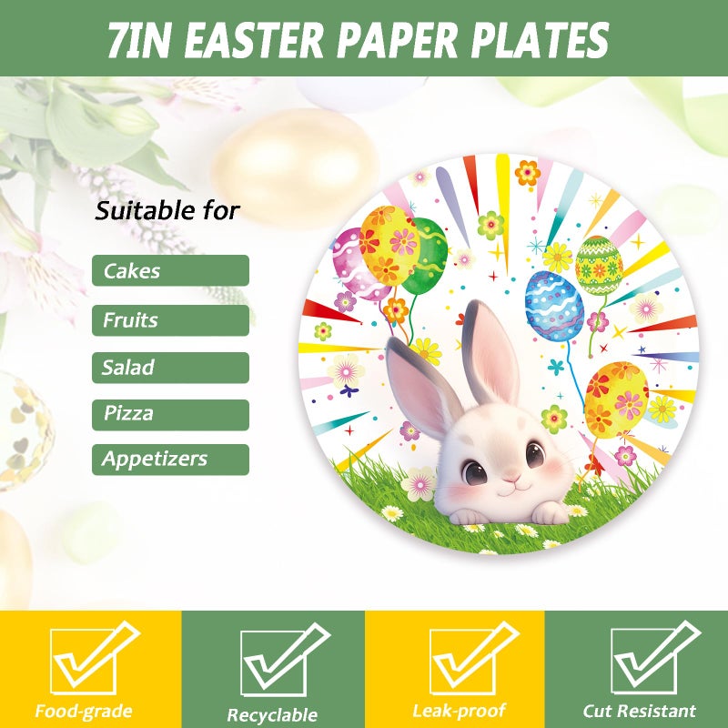 LYFREE 72 Pcs Easter Paper Plates 7in Disposable Bunny Dessert Plates Napkins and Forks Easter Party Tableware Set Decoration Supplies for Spring Birthday Baby Shower Party  Serve 24 - Image 2