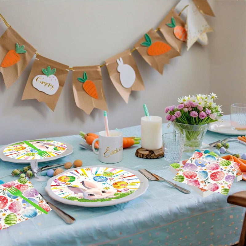 LYFREE 72 Pcs Easter Paper Plates 7in Disposable Bunny Dessert Plates Napkins and Forks Easter Party Tableware Set Decoration Supplies for Spring Birthday Baby Shower Party  Serve 24 - Image 4
