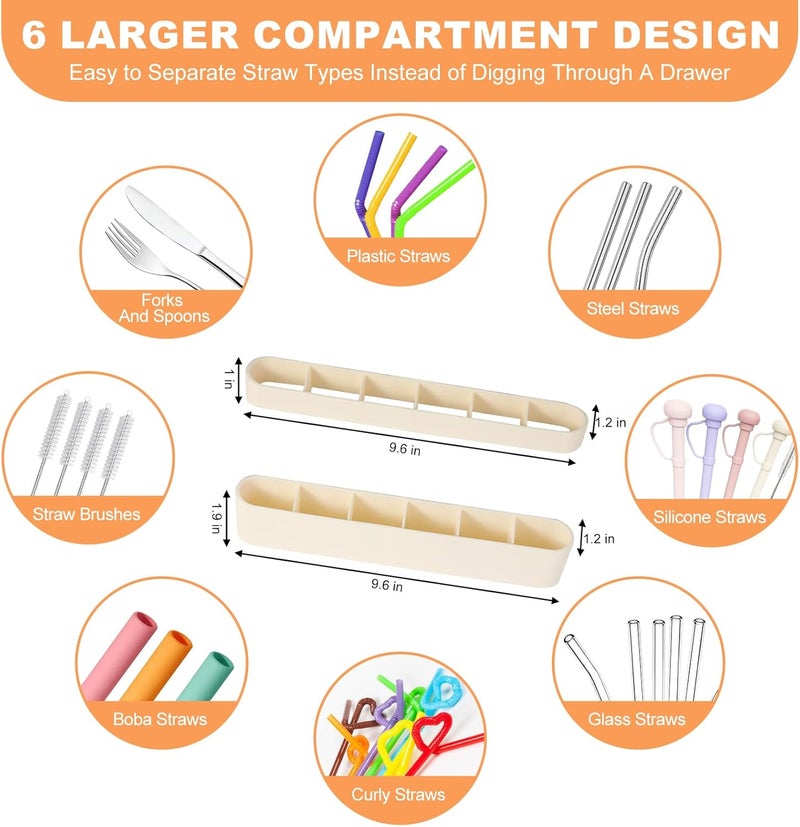 Aurdeayi 9.6'' Large Straw Holder for Cabinet Door, Soft Silicone Straw Organizer Storage Container, Space-Saving Reusable Straws Dispenser, Kitchen Organizer Accessories for Cabinet Cupboard Counter RVs - Image 3