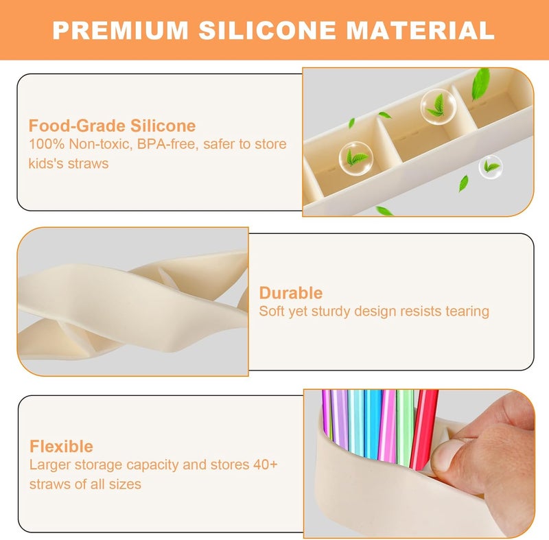 Aurdeayi 9.6'' Large Straw Holder for Cabinet Door, Soft Silicone Straw Organizer Storage Container, Space-Saving Reusable Straws Dispenser, Kitchen Organizer Accessories for Cabinet Cupboard Counter RVs - Image 4