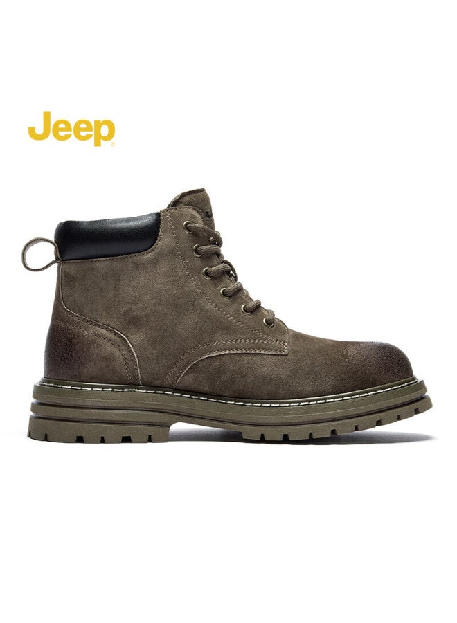 Jeep أحذية رجال، أحذية مارتن البريطانية الكلاسيكية، أحذية عمل متوسطة الساق، أحذية صفراء، لون كاكي - Image 5