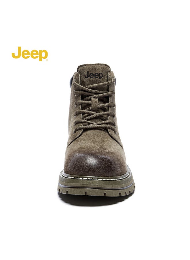 Jeep أحذية رجال، أحذية مارتن البريطانية الكلاسيكية، أحذية عمل متوسطة الساق، أحذية صفراء، لون كاكي - Image 4