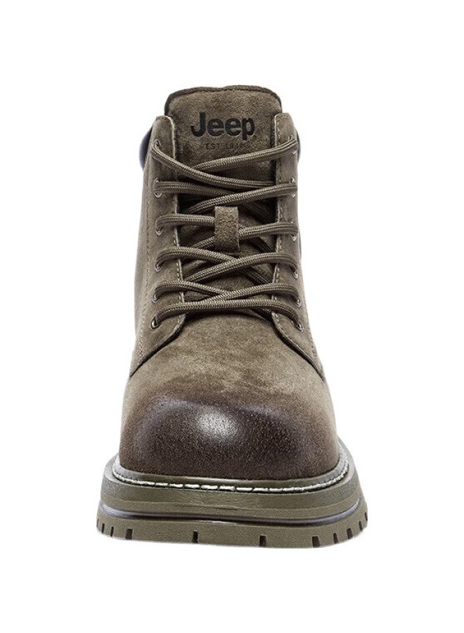 Jeep أحذية رجال، أحذية مارتن البريطانية الكلاسيكية، أحذية عمل متوسطة الساق، أحذية صفراء، لون كاكي - Image 2