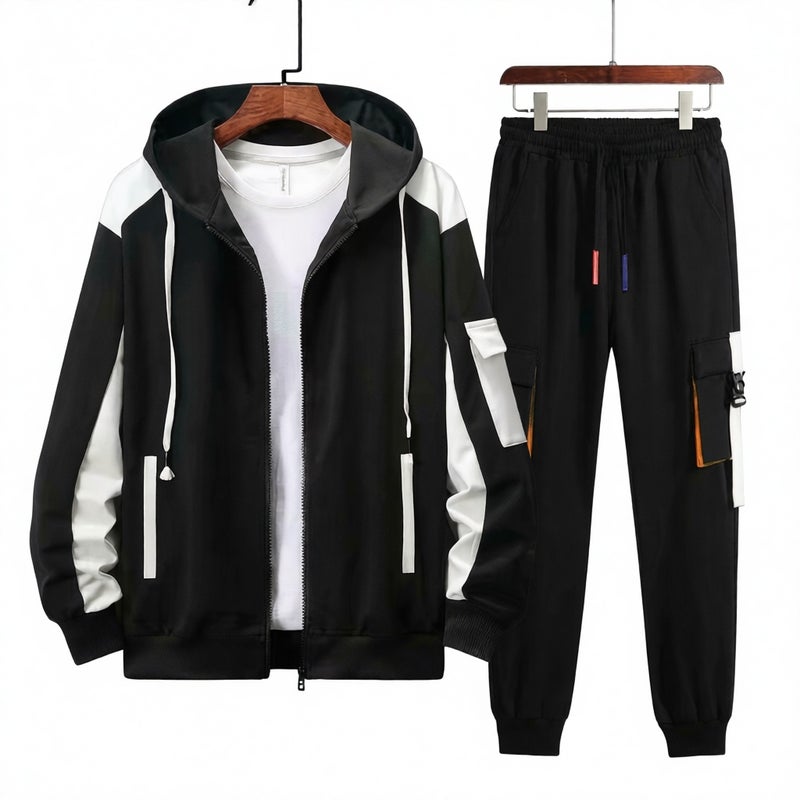 Hooded Zip-Up Sweatshirt Set for Men Spring Autumn Lightweight Casual Outfit - Image 1