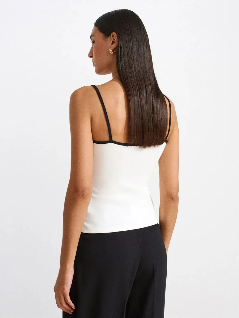 Dilvin DILVIN Color Block Ribbed Sleeveless Blouse