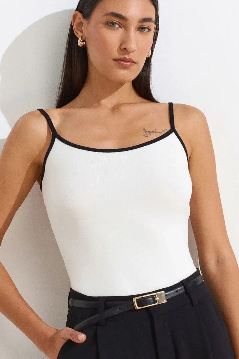 DILVIN Color Block Ribbed Sleeveless Blouse