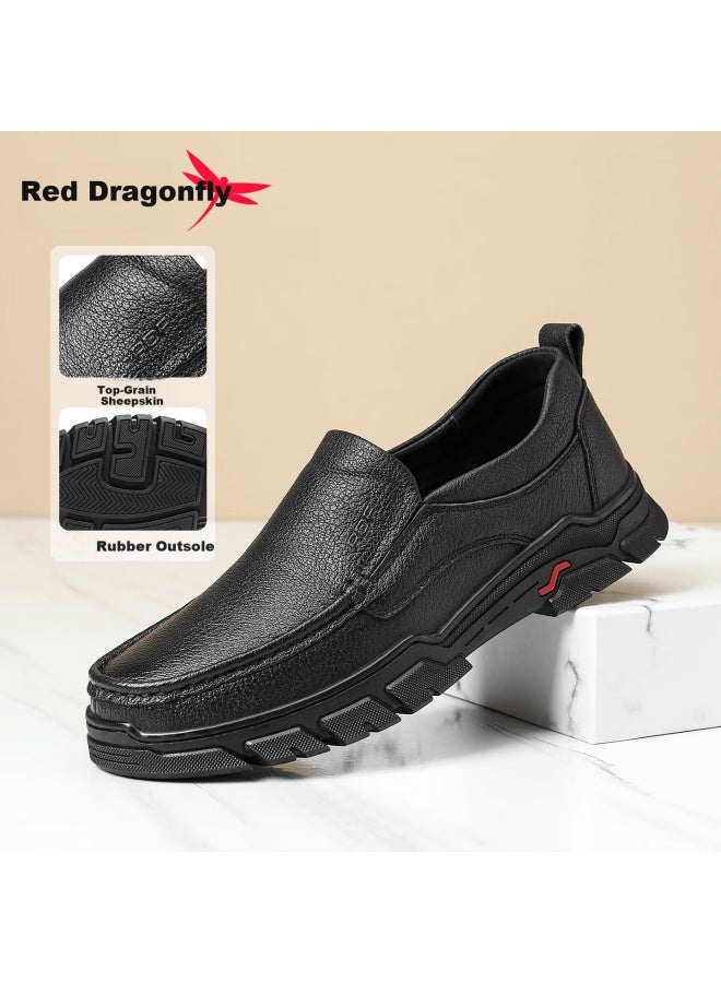 Red Dragonfly Men's Classic Fashion Business Casual Slip-on Leather Shoes Comfortable Dad Shoes Wla35066 Black Size 39