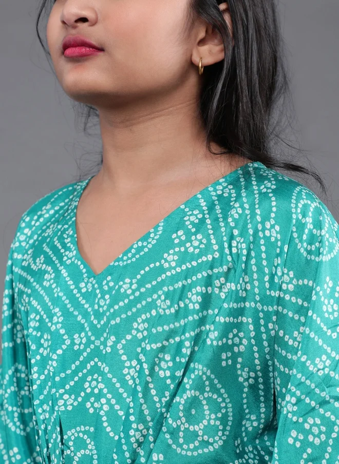أيه كيه إس Green Ethnic Motifs Kaftan Dress for Girls