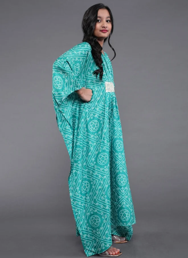أيه كيه إس Green Ethnic Motifs Kaftan Dress for Girls