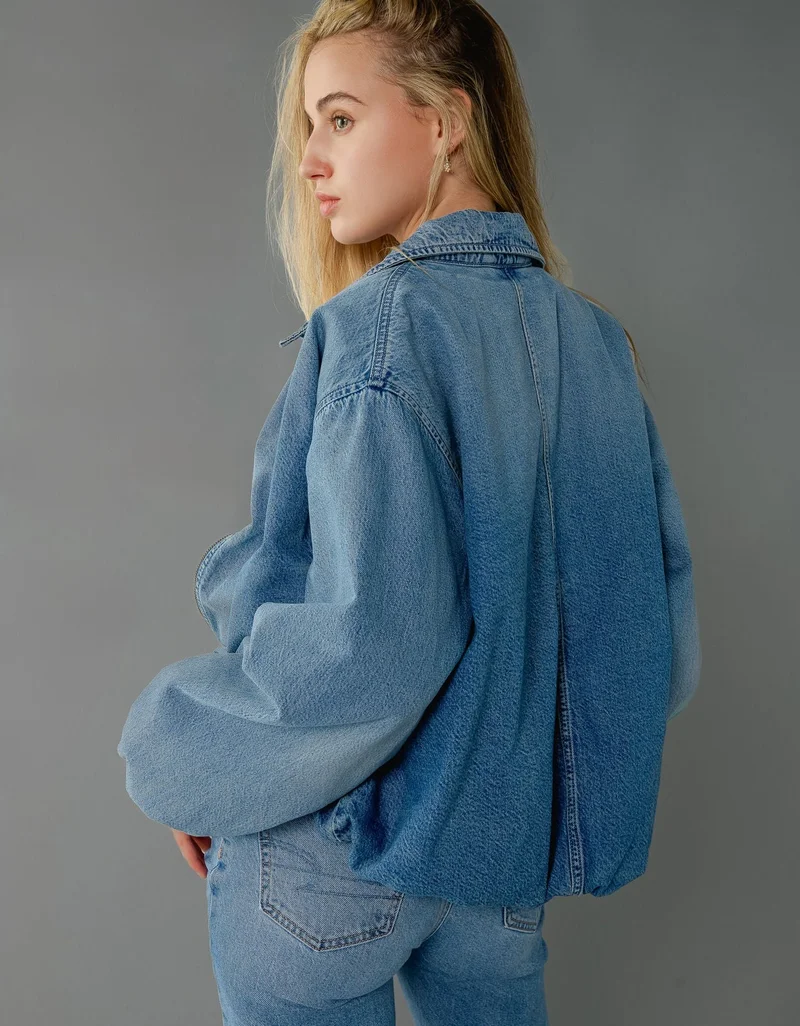 امريكان ايجل جاكيت بومبر دنيم بقصة منفوخة